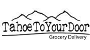 Logo for Tahoe To Your Door grocery delivery, featuring mountain outline and text.