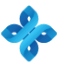 Blue, four-petal abstract flower shape with interwoven design and gradient effect.