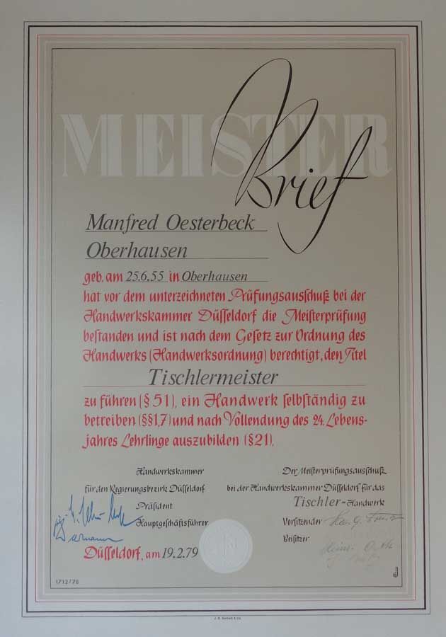 Meisterbrief Oesterbeck