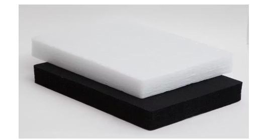 Almohadillas de espuma rectangulares blancas y negras apiladas una encima de otra.