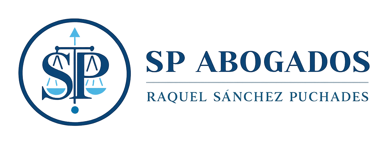 Logo azul marino de “RAQUEL SP ABOGADOS” con balanza de la justicia