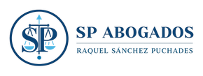 Logo azul marino de &ldquo;RAQUEL SP ABOGADOS&rdquo; con balanza de la justicia