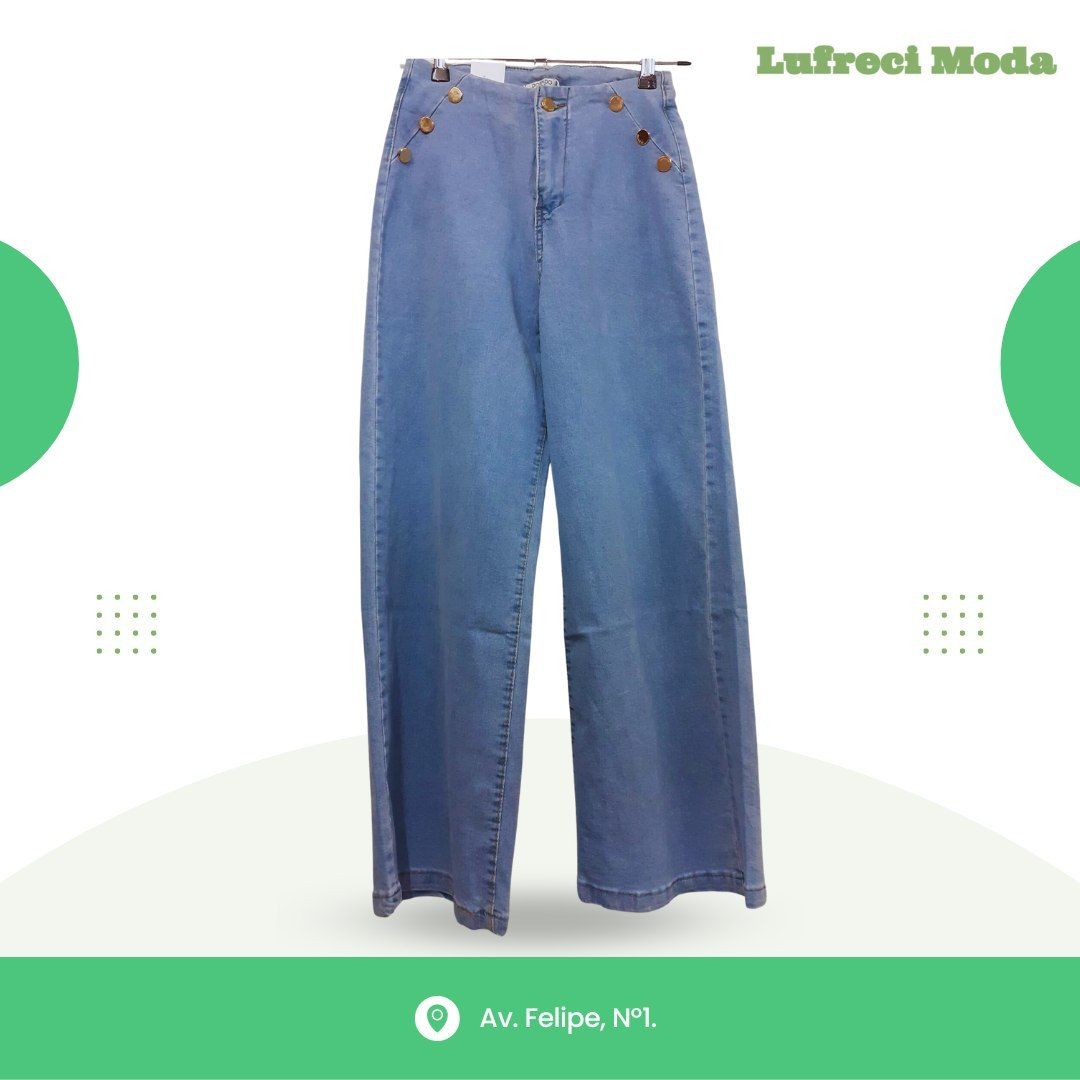 Vaqueros de mezclilla de lavado claro, de pierna ancha y con botones 