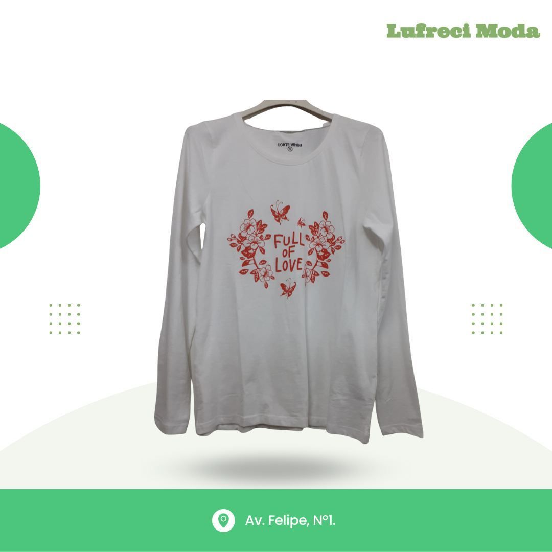 Camisa blanca de manga larga con estampado floral 