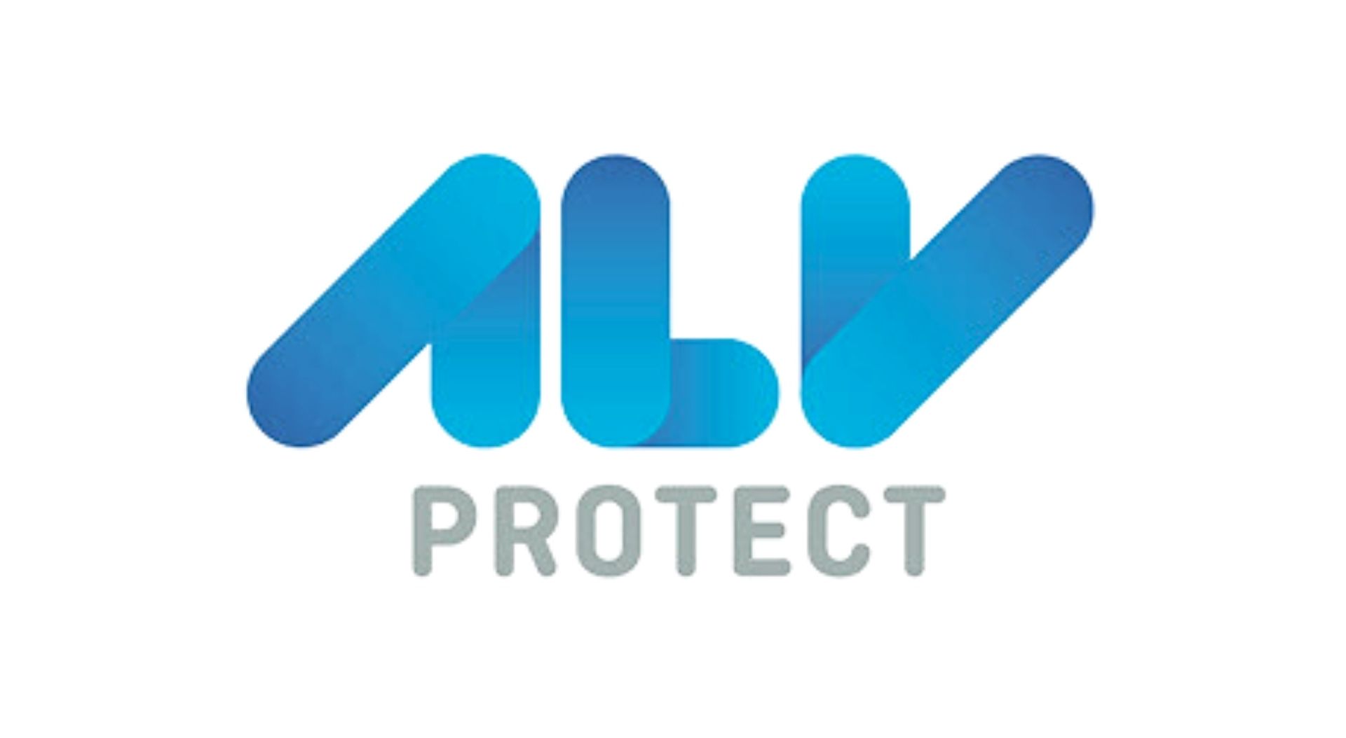 Logotipo azul de ALV Protect. Las letras ALV est&aacute;n estilizadas, superpuestas y con degradado azul. La palabra &laquo;PROTECT&raquo; aparece en gris debajo.