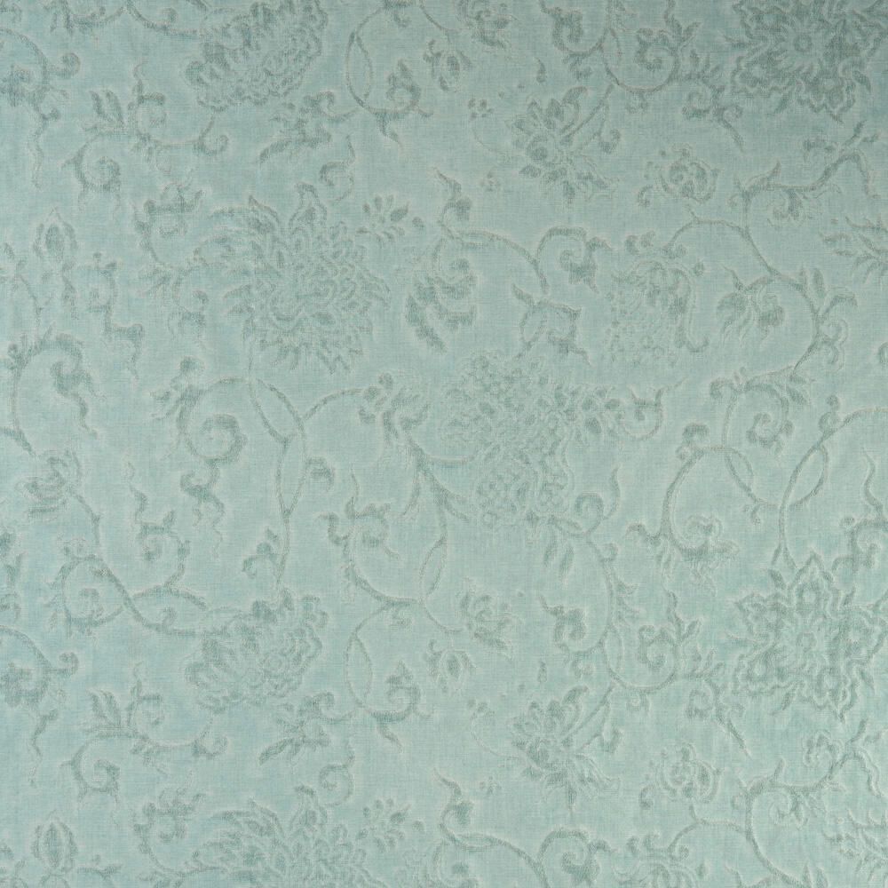 Hellblauer Stoff mit Blumenmuster.