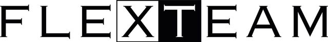 „FLEXTEAM“-Logo mit dem Buchstaben „X“ in einem Quadrat und dem Buchstaben „T“ in Schwarz.