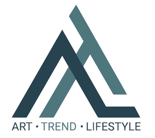 Logo: Überlappende geometrische A in Blaugrün und Grau mit „ART · TREND · LIFESTYLE“ darunter.