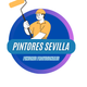 Un logotipo de Pintores Sevilla muestra a un hombre sosteniendo un rodillo de pintura.