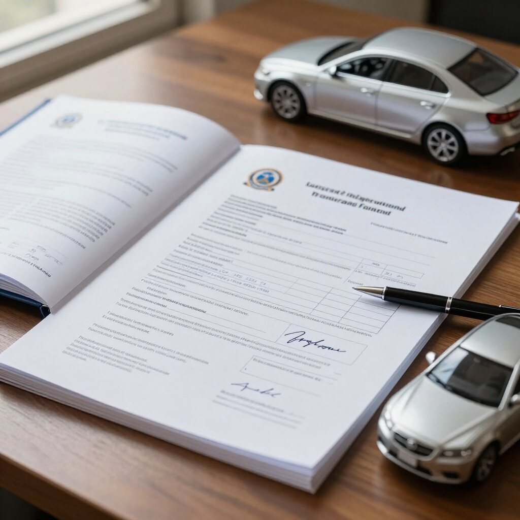 Abre el documento del préstamo con un bolígrafo sobre el escritorio de madera junto a dos coches de juguete plateados.