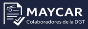 Logotipo para Maycar: silueta de coche dorada sobre "MAYCAR" dorada, debajo, "Automoción Mallorca Ocasión"