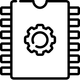 Un icono en blanco y negro de una CPU con un engranaje en él.