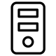 Un icono en blanco y negro de un control remoto con un círculo en el medio.