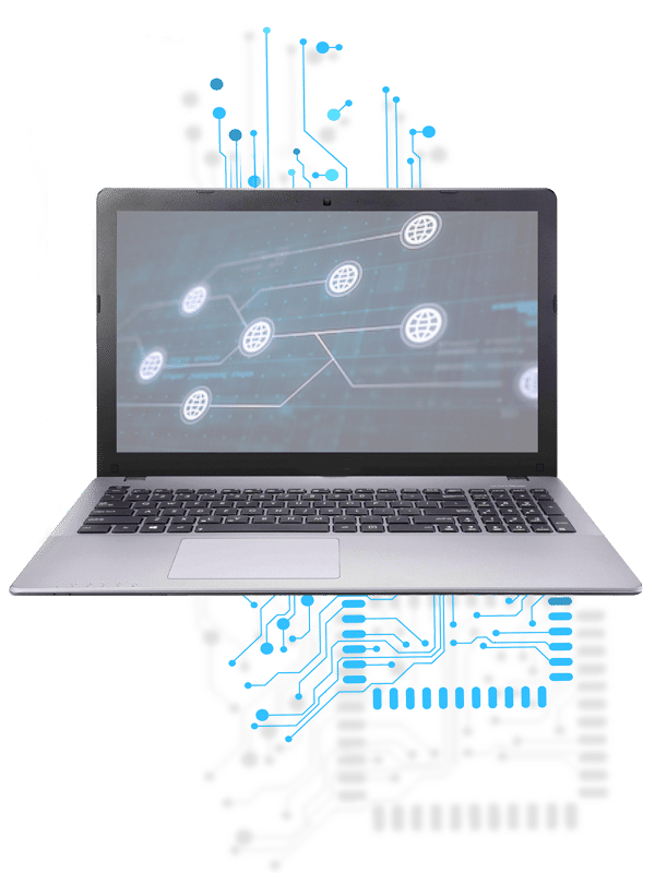 Una computadora portátil con una placa de circuito en la pantalla.