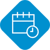 Un icono azul con un calendario y un reloj.