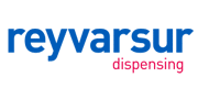 El logotipo de dispensación de reyvarsur es azul y rojo.
