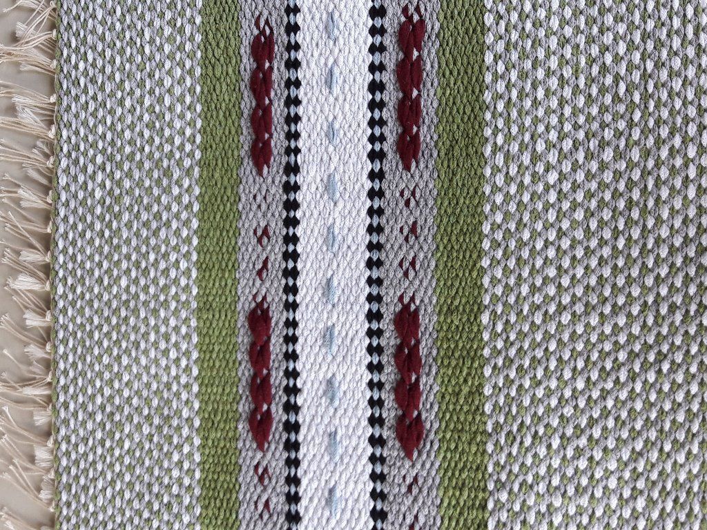 Lähikuva kangaspalasta, jossa on kuvio.