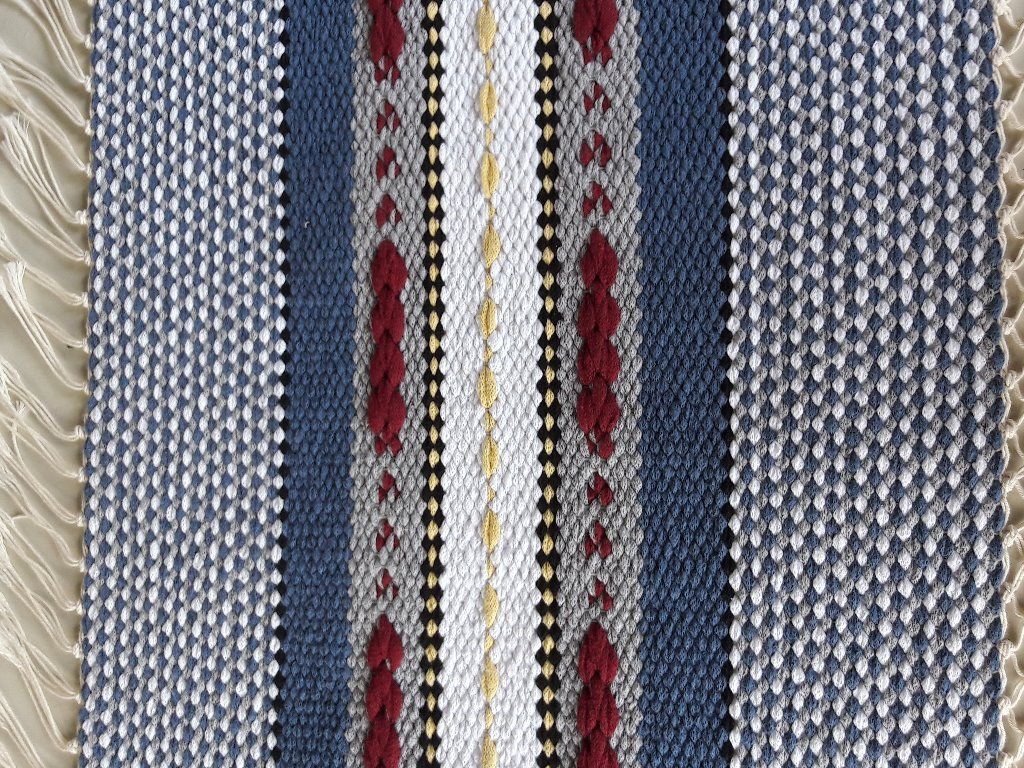 Lähikuva neulotusta kankaasta, jossa on kuvio.