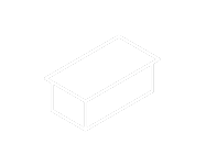 Eine einfache, weiße, dünn umrandete isometrische Skizze einer rechteckigen Schachtel mit einem etwas breiteren Deckel.