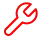 Ein rotes Symbol in Form eines offenen Schraubenschlüssels, das üblicherweise zur Darstellung von Einstellungen, Werkzeugen oder Reparaturfunktionen verwendet wird.