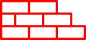 Eine rote Umrisszeichnung einer Ziegelmauer im Läuferverband, drei Lagen hoch, mit einer gestuften rechten Kante.