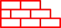 Eine rote Umrisszeichnung einer Ziegelmauer im Läuferverband, drei Lagen hoch, mit einer gestuften rechten Kante.