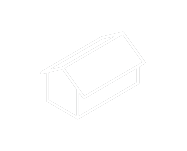 Eine einfache, weiße Strichzeichnung eines Hauses mit Giebeldach vor schwarzem Hintergrund.