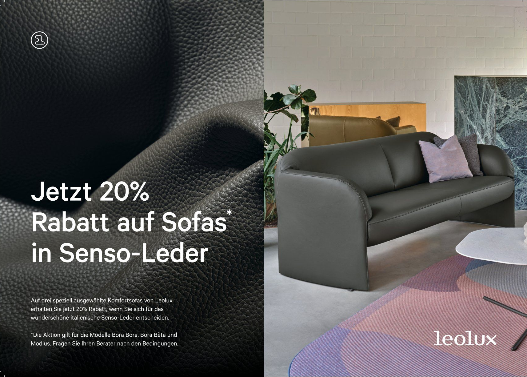 leolux Aktion - 20 % Rabatt auf Sofas in Senso-Leder leolux Aktion - 20 % Rabatt auf Sofas in Senso-Leder