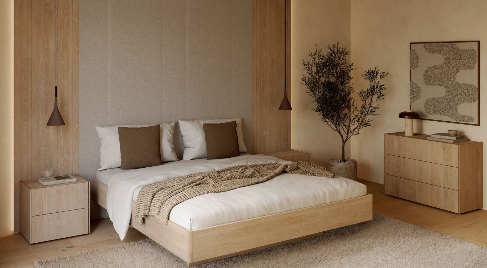 Schlafzimmer, Doppelbett, Nachttisch, Kommode, Team 7