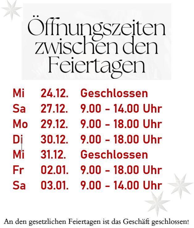 Übersicht über die Öffnungszeiten zwischen Weihnachten und Neujahr