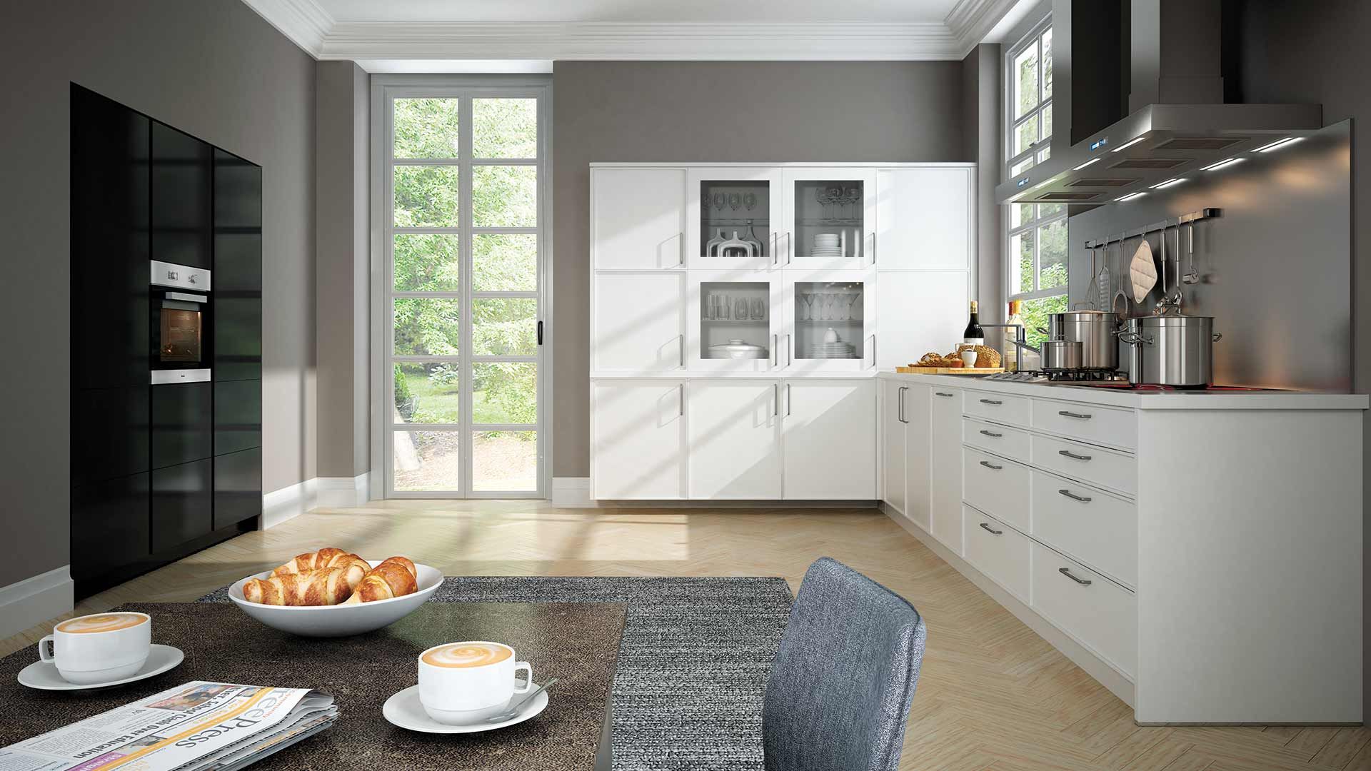 schwarz-weiße Küche mit getrennten Elementen