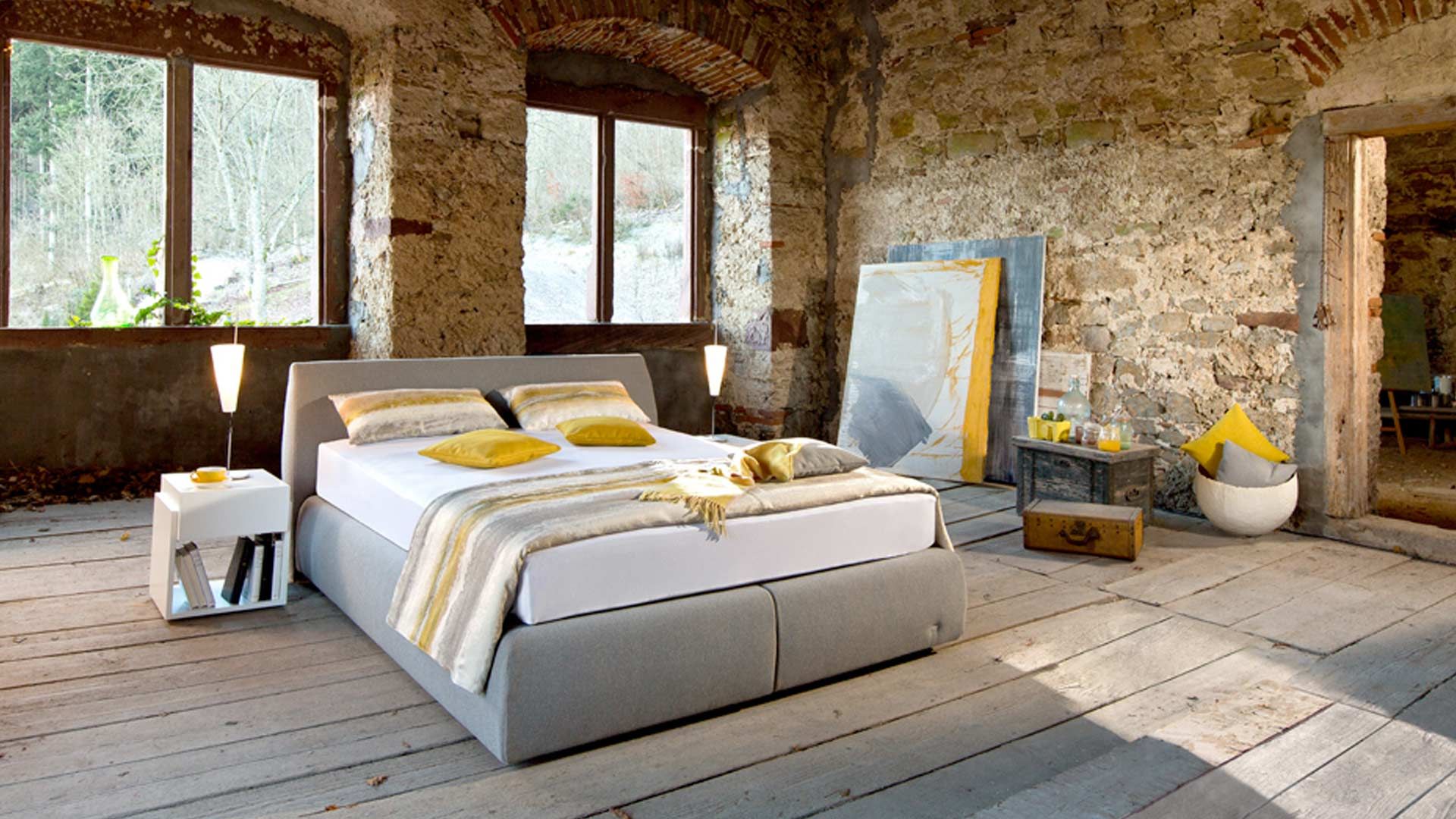 graues Boxspringbett von Ruf