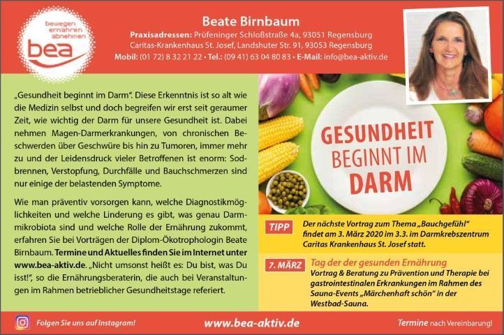 Flyer Gesundheit beginnt im Darm, Bea aktiv