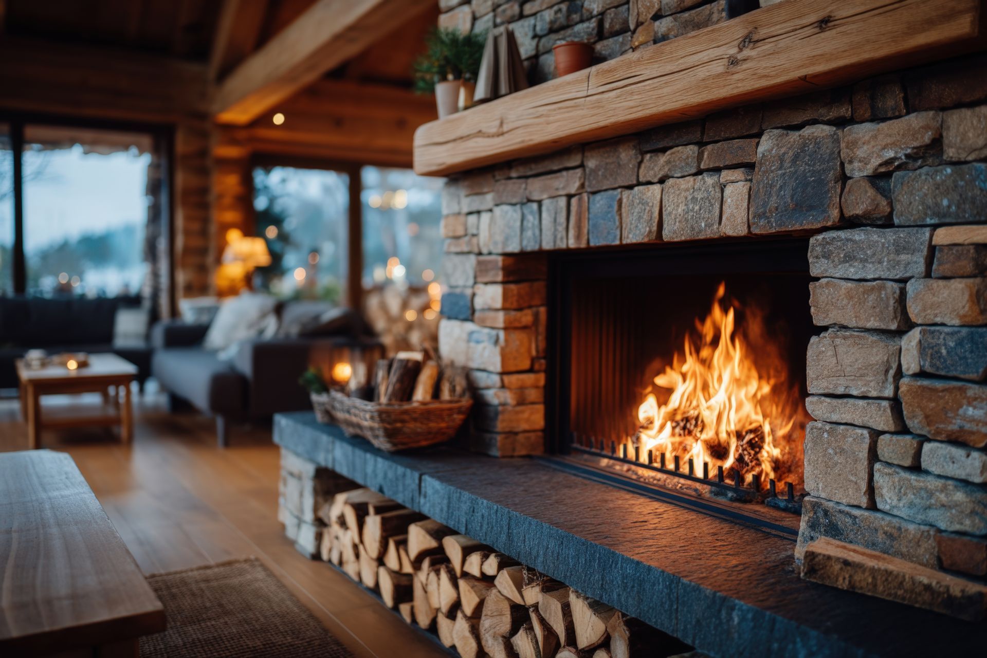 Un feu dans une cheminée