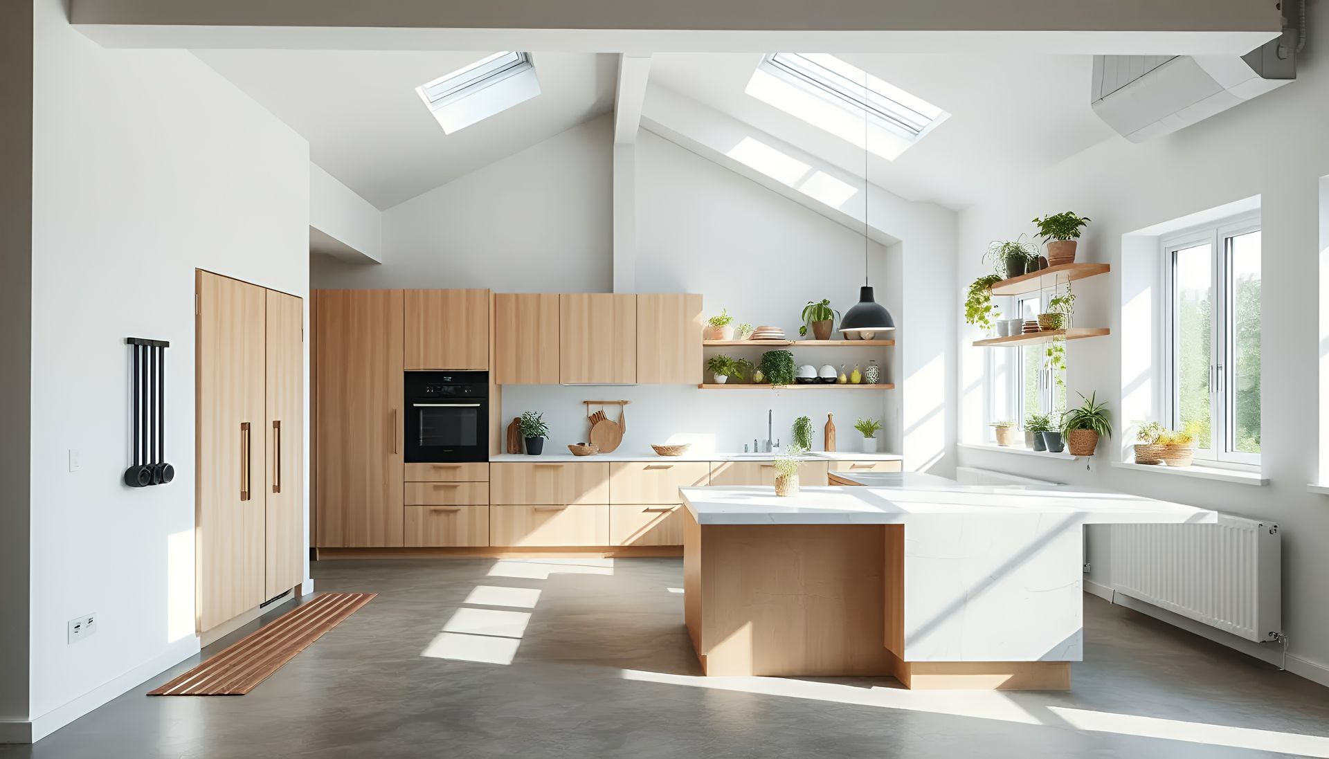 Cuisine avec des fenêtres de toit