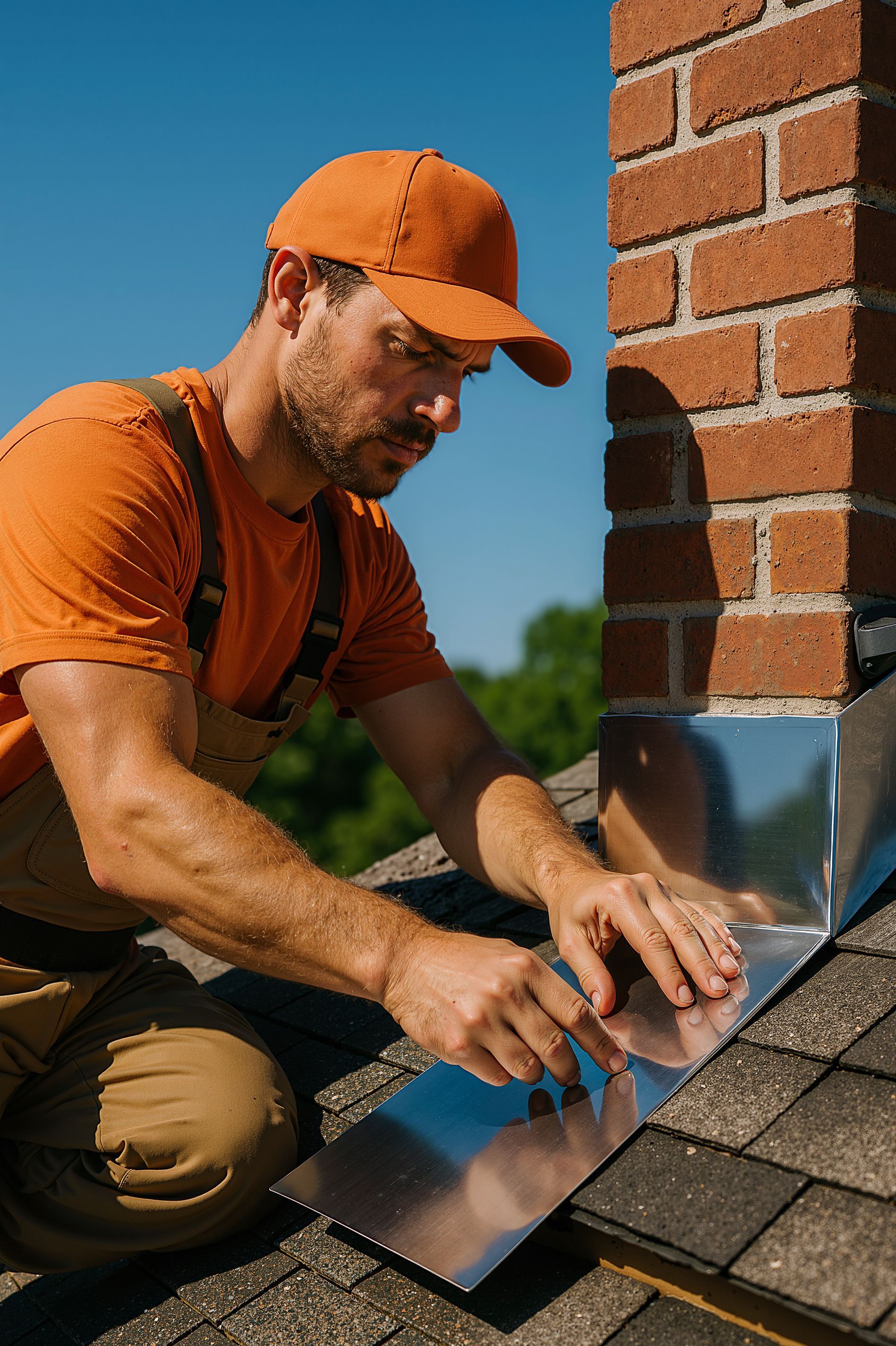 Un couvreur qui répare de la zinguerie
