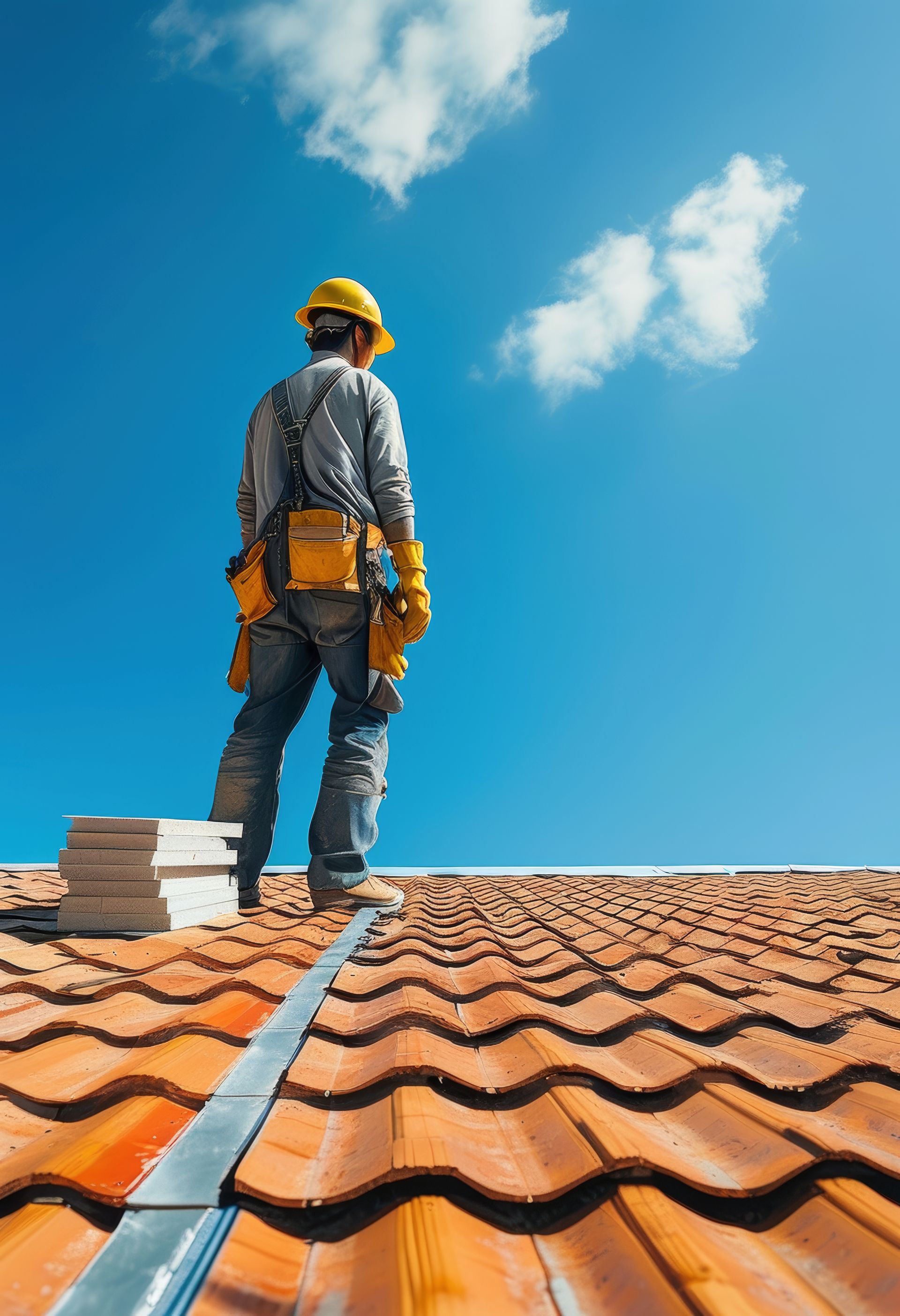 Un couvreur et le ciel bleu