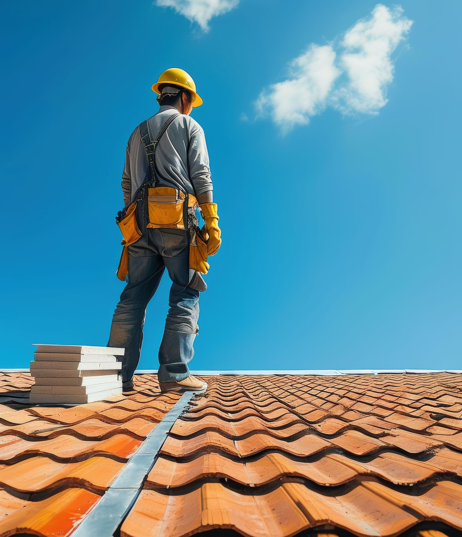 Un couvreur sur un toit