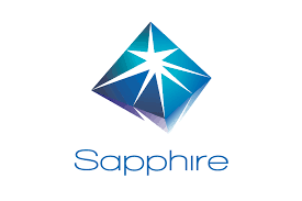 Un logotipo de zafiro azul con una estrella en el medio.