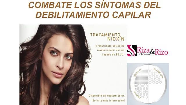 A poster with a woman 's face and the words combate los sintomas del debilitamiento capilar