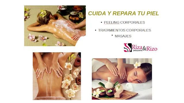 Una mujer recibe un masaje con las palabras cuida y repara tu piel