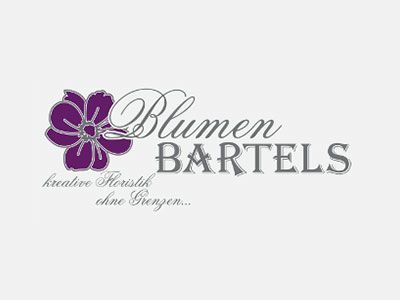 Blumen Bartels Logo mit einer lila Blume und eleganter grauer Schrift auf weißem Hintergrund