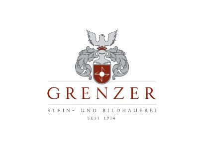 GRENZER logo with gray crest and red shield, “STEIN- UND BILDHAUEREI SEIT 1914” text