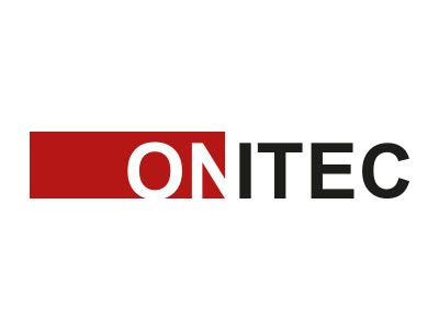 ONITEC-Logo mit rotem und weißem Block und schwarzem Text auf weißem Hintergrund