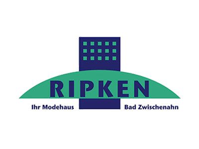 Logo for RIPKEN modehouse in blue and green, with text “Ihr Modehaus” and “Bad Zwischenahn”
