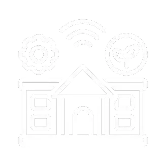 Un dibujo lineal de una casa con un reloj encima.