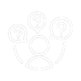 Un dibujo de un grupo de personas con globos de diálogo y un signo de interrogación.