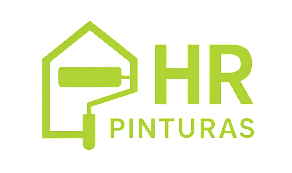 Logotipo verde: contorno de casa con rodillo de pintura, texto "HR Pinturas".