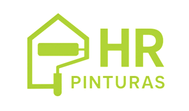 Logotipo verde: contorno de casa con rodillo de pintura, texto "HR Pinturas".