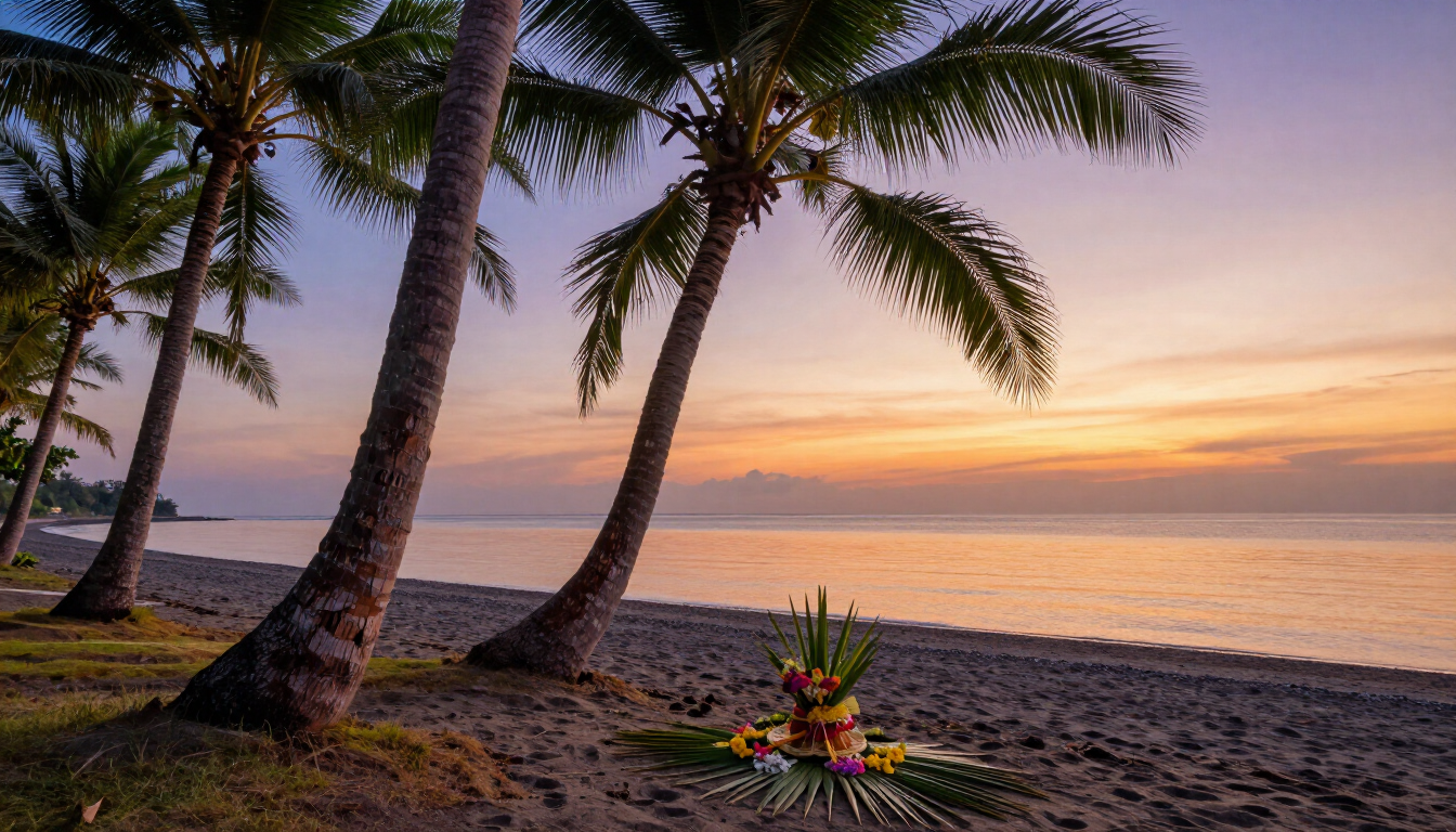 Travel tips to Bali with a tropical beach and palm trees